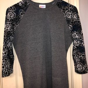 Grey and navy floral sleeve baseball style shirt